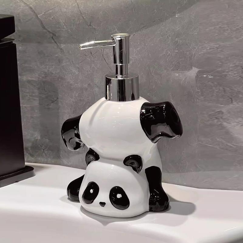 Cute Panda Design Soap Dispenser, Cartoon Ceramic Soap Dispenser Bottle, Empty Soap Dispenser for Home Bathroom Kitchen