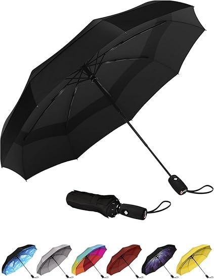 Repel Umbrella Windproof Travel Umbrellas for Rain - Easy Auto Open Close, Durable & Compact Umbrella, Strong Fiberglass Frame, Waterproof Canopy - Backpack, Purse, Portable, Black Umbrella for Travel Lightweight Cover