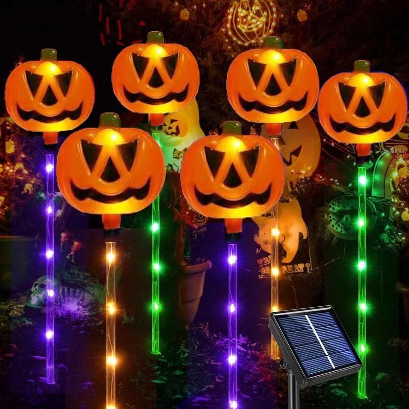 Room Decor Pumpkin Design Solar Powered Light, 6 Counts/set Outdoor Halloween Decoration Light, Waterproof Light for Garden Patio Yard Pathway