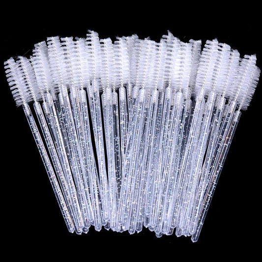 Summer Disposable Crystal Eyelash Brushes, 50pcs/set?Travel Eye Makeup Tools, Lash Brush, Shining Handle Eyelash Spoolie Brush