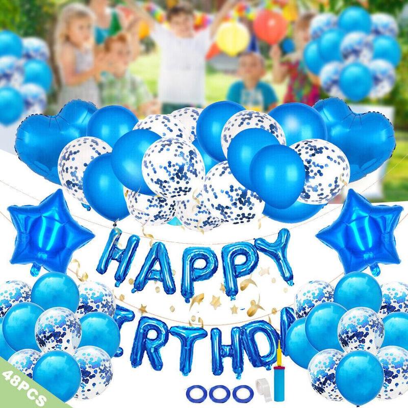 STONESTAR 48* Birthday Party Decorations Set with Blue Happy Birthday Balloons Banner Light Aluminum