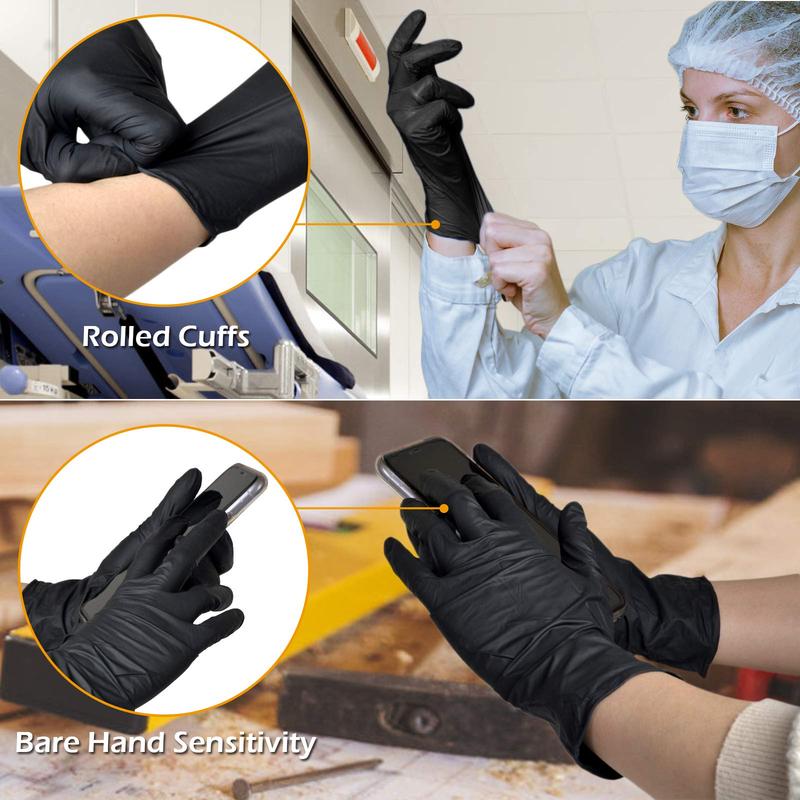 Black Nitrile Disposable Gloves, 4 Mil Medical Exam Gloves, Latex & Powder-Free, Food Safe, Textured Fingertips, Cleaning, 100 Count