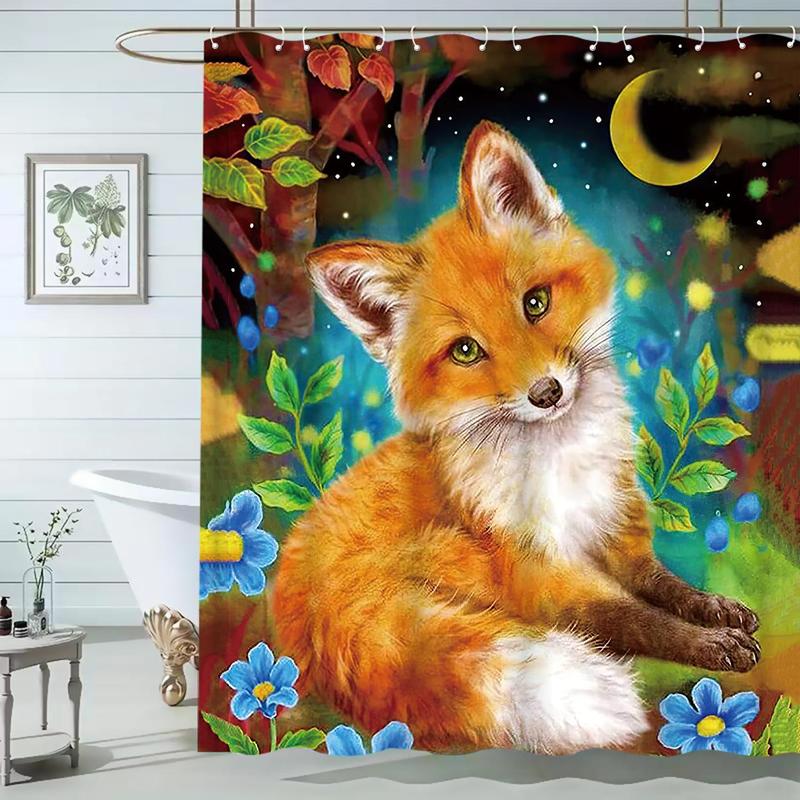 Fox Print Shower Curtain (1 Piece), Modern Waterproof Shower Curtain with 12pcs Hook for Bathroom, without Shower Rod