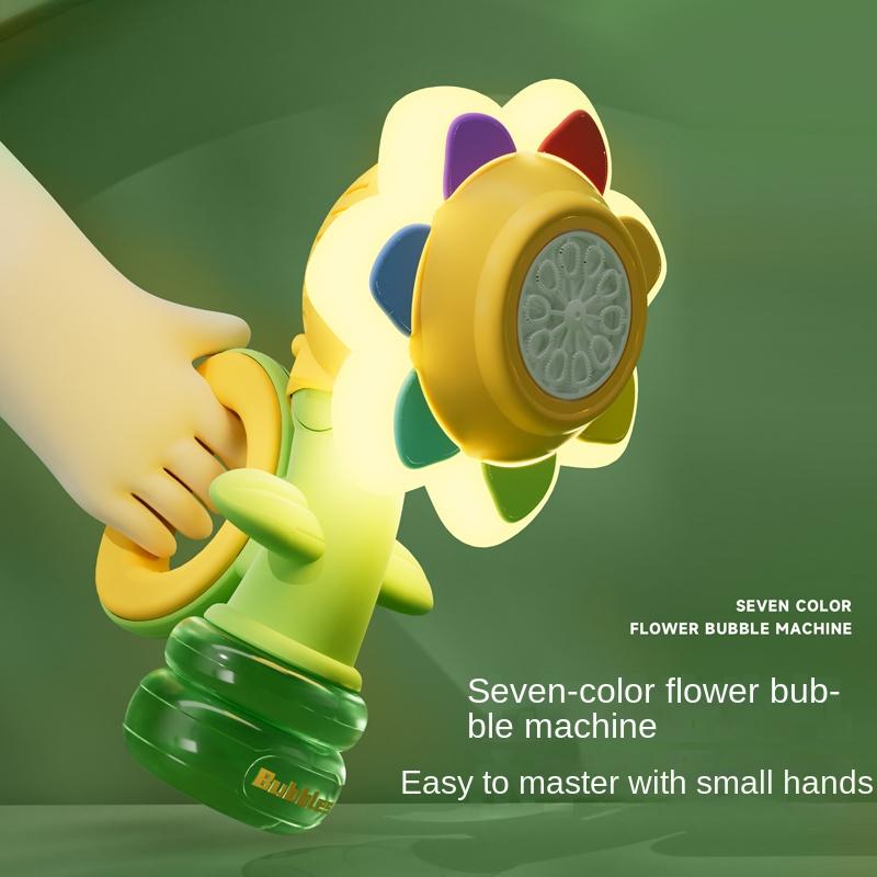 Seven-color Flower Bubble Machine,Handheld Design,Night Light ,Large Bubble Output,Sunflower,bubble twirler,wubble bubble balls,dinosaur bubblemachine,touchable  bubbles,fun bathtoy,zer hunt,bubblemachine toys,bubble twirler,bubbly blaster,burble machine