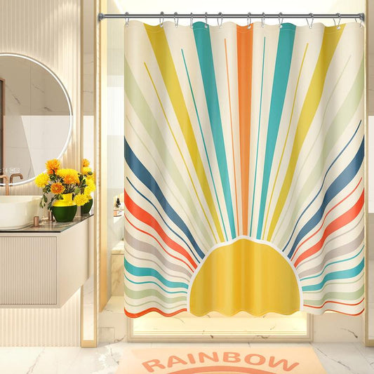 AmazerBath Shower Curtain, Washable Cloth Shower Curtain Sets with 12 Shower Curtain Hooks, Luxury Colorful Sunshine Yellow Waterproof Rustic Fabric Shower Curtains for Bathroom Decor, 72x72 Inches