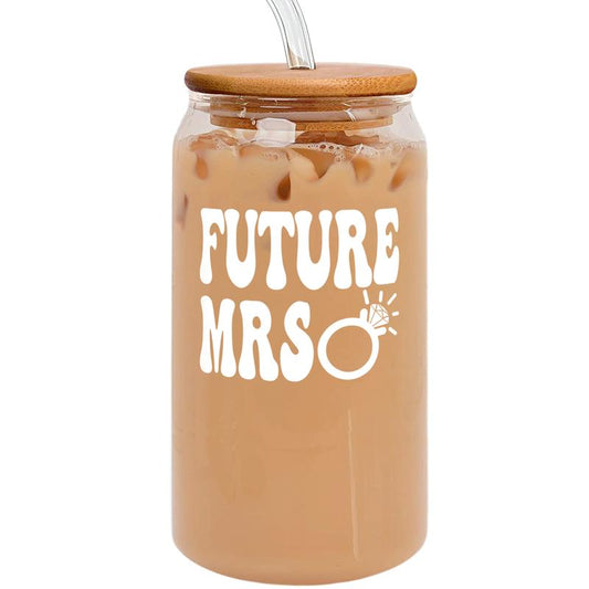 Bridal Shower Gift - Engagement Gifts, Bachelorette Gifts for Bride Gifts for Her - Bachelorette Party Favors, Bridal Shower Decorations - 16 Oz Future Mrs Can Glass