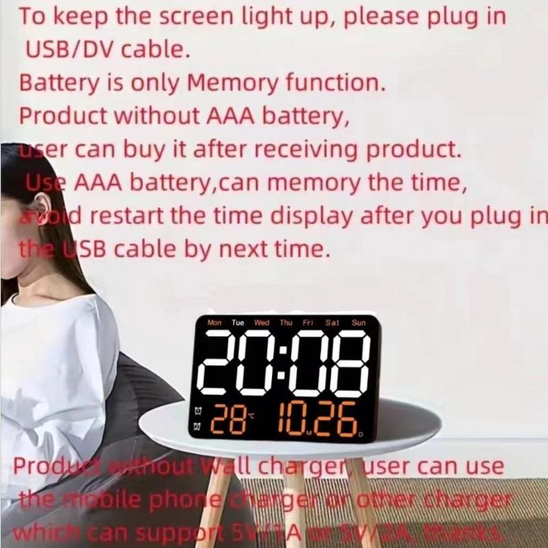 Short LED Display Clock, 12/24 Hour Digital Intelligent Large Screen Clock, with Temperature Week & Calendar Remote Control, Summer for Gift [without Battery]