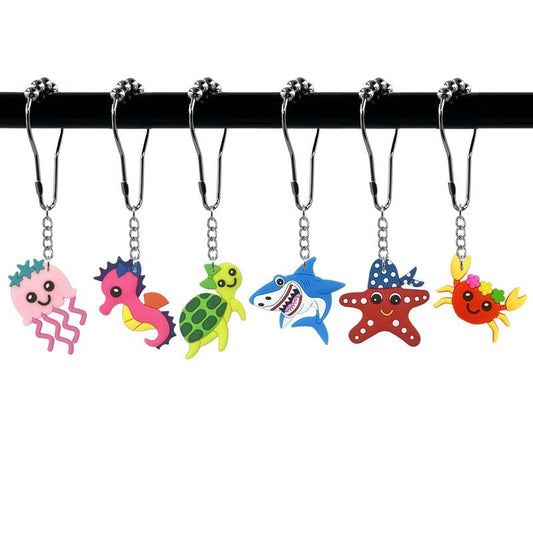 Cute Cartoon Curtain Hooks, 12pcs/set Colorful Shower Curtain Hooks, Bathroom Accessories for Home Bathroom