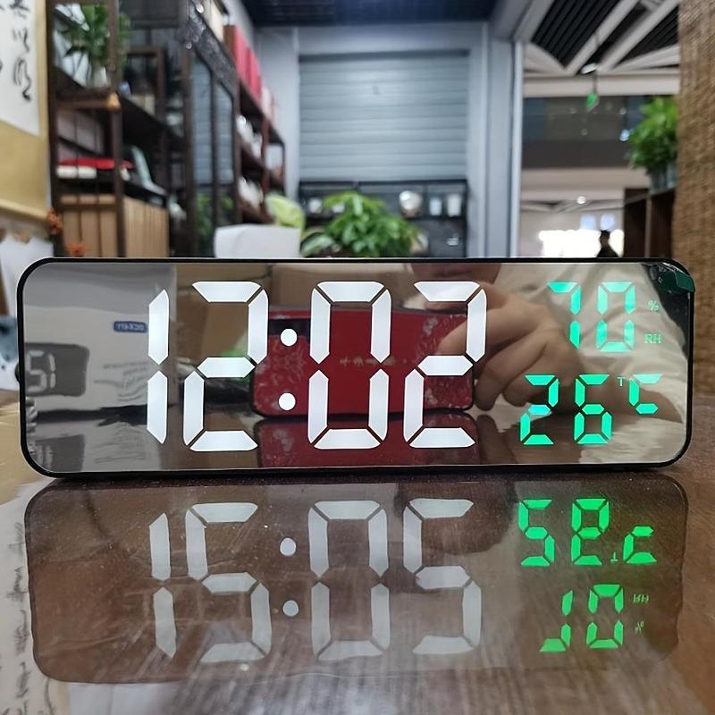 USB Powered Large Digital Wall Clock, Temperature & Humidity Date Display Alarm Clock, 12/24H Electronic LED Clock?[Battery Required, without Battery]