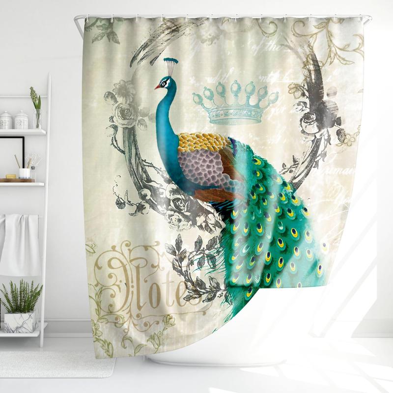 Shower Bathtub Shower Curtain, 1 Piece Peacock Pattern Shower Curtain with 12 Hook, Waterproof Bathroom Decor Curtain without Shower Rod