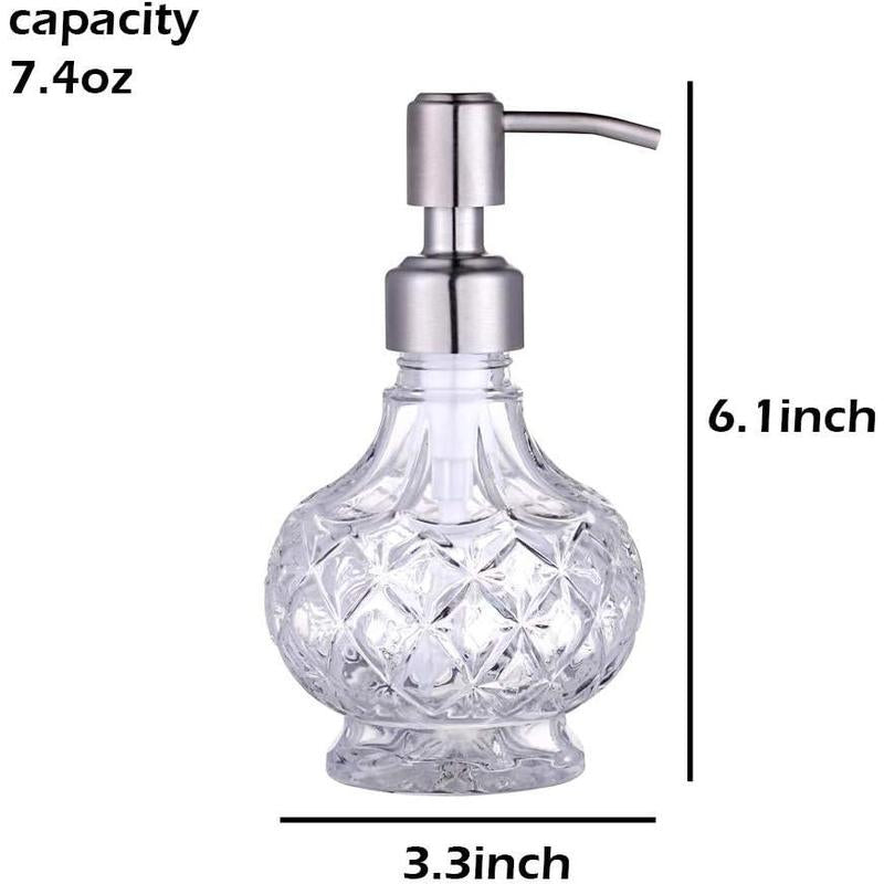 YunNasi Soap Dispenser with Stainless Steel Pump, Clear Design, Vintage and Elegant, Refillable Liquid Hand Soap Dish Soap Dispensers for Bathroom Counter, Kitchen Sink (Style 1)