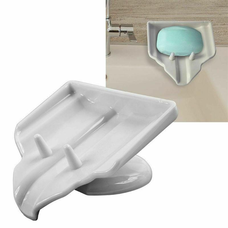 White Soap Dish Saver Holder Suction Dryer Waterfall Drain Clean Dry