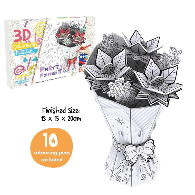 1 Set 3D Flower Puzzle Toy, Creative DIY Flower Puzzle Toy with 10 Colors Brush, DIY Art Supplies