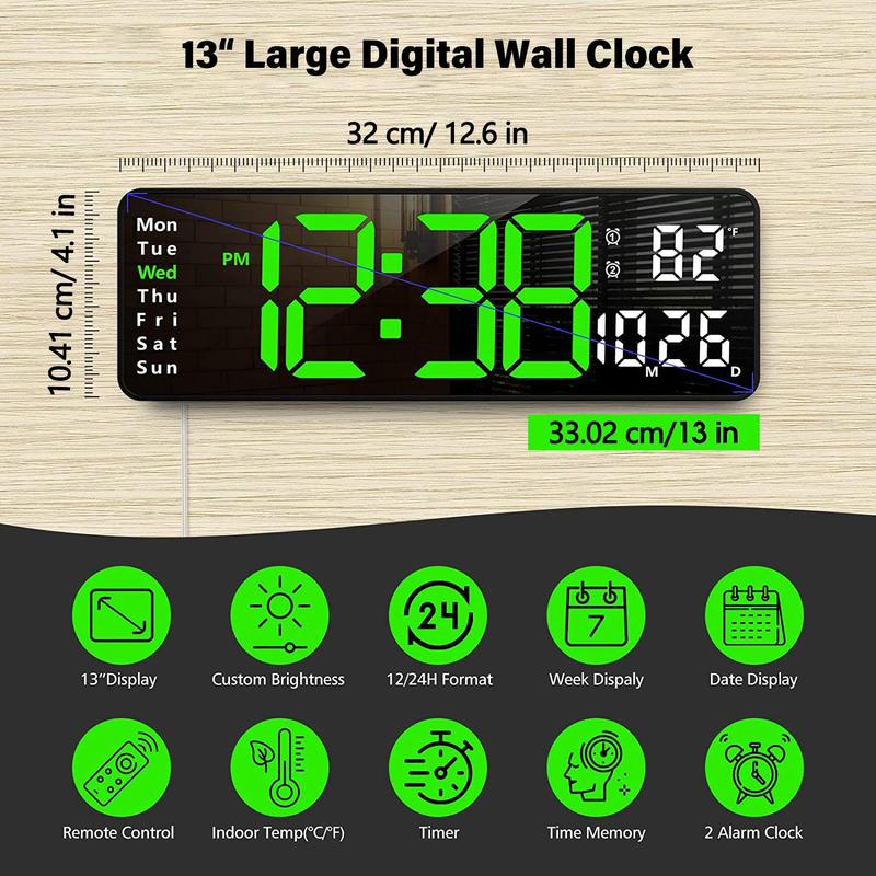 Large Screen Digital Clock, Rechargeable Multifuncitonal Digital Clock with Temperature Date Week Display, Countdown Digital Timer Room Accessories, Halloween Gifts