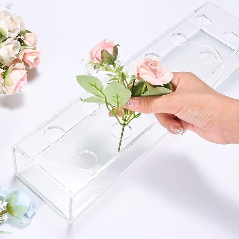 Acrylic Flower Vase, 1 Count Modern Flower Vase, Flower Vase for Home Decor, Rectangular Flower Vase for Wedding, Home, Restaurant