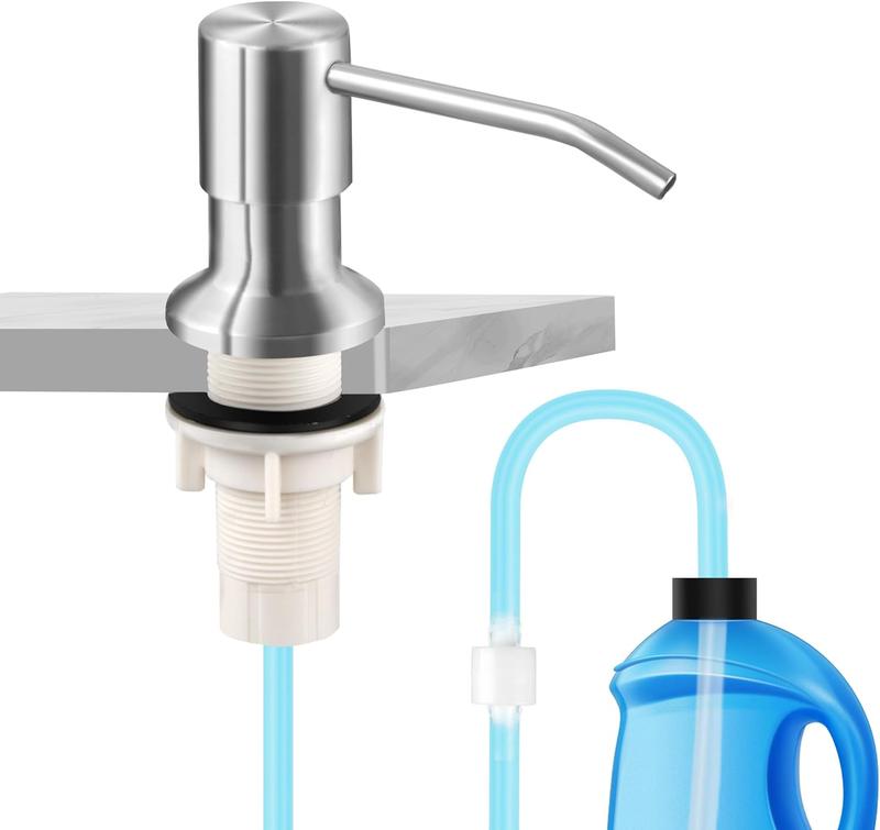 Dish Soap Dispenser for Kitchen Sink and Tube Kit, 47" Tube Connects Pump Directly to Soap Bottle Brushed Nickel