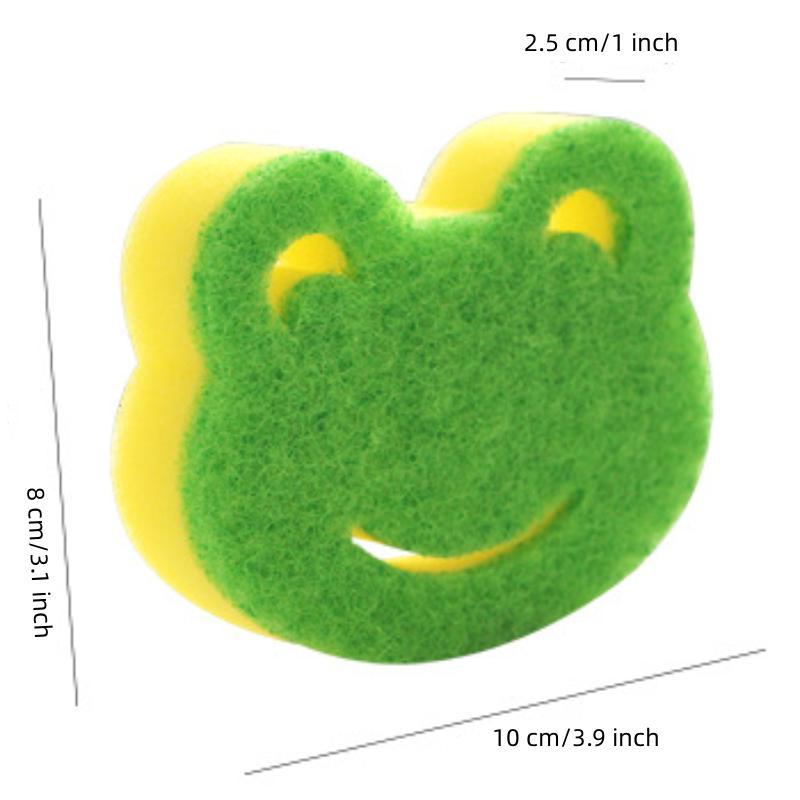 Cartoon Frog Design Oil Absorbing Dish Sponge, 5pcs/set Cute Animal Design Multi-function Kitchen Cleaning Sponge, Cleaning Sponge for Home Use