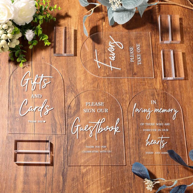 Acrylic Wedding Signs, 4pcs Memo Plaque with Stand, Party Supplies for Festival Anniversary Reception