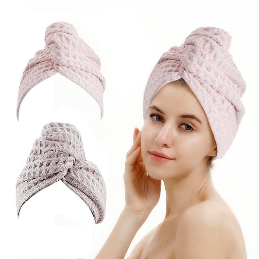 Waffle Pattern Hair Drying Towel, 2pcs/set Reusable Hair Wrap Towel, Hair Turbans for Wet Hair, Bathroom Supplies