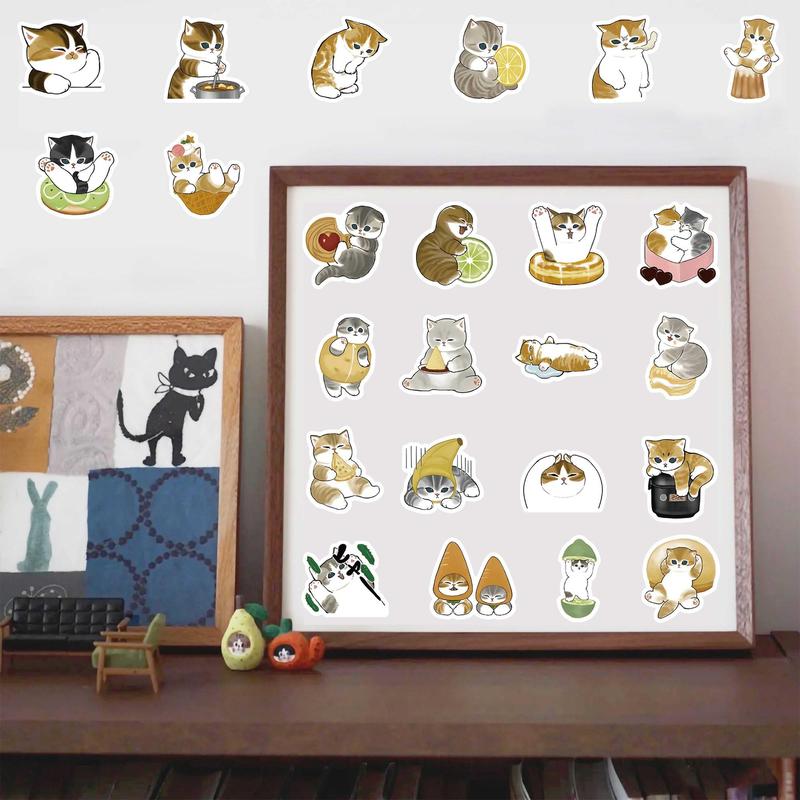 Cartoon Cat Pattern Sticker, 100pcs/set Waterproof Self Adhesive Decor Paper, Decor Sticker for Gift Greeting Card Waterbottle Laptop Phone