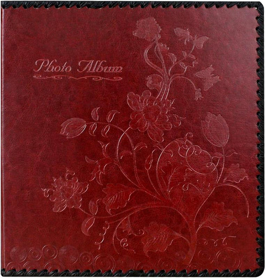 Photo Album Book, Family Album, Leather Cover, Holds 3x5, 4x6, 5x7, 6x8, 8x10 Photos (Wine Red) Decor Gift