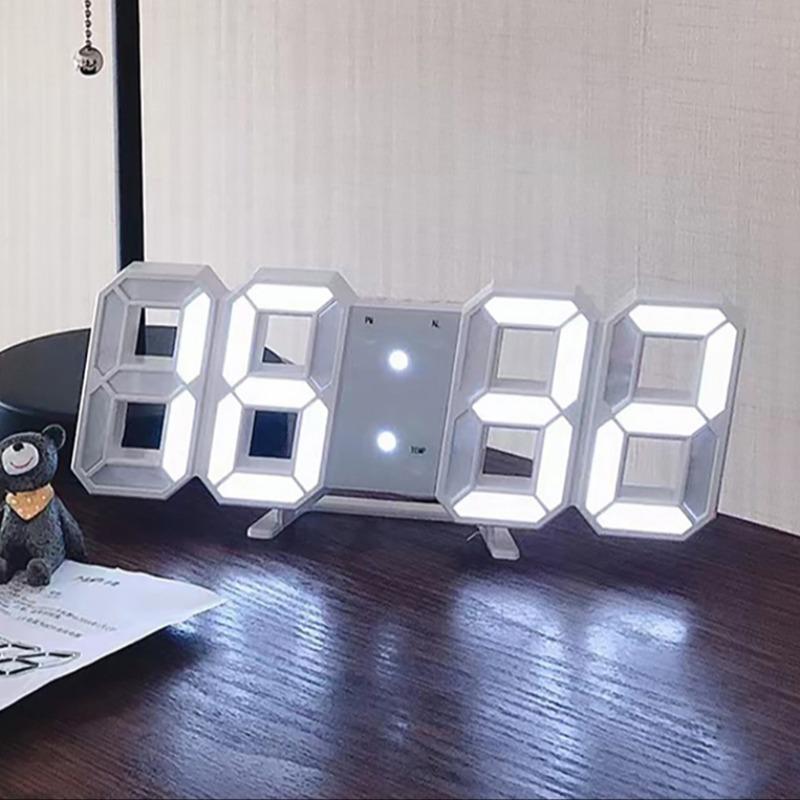 LED Digital Alarm Clock, 3D Wall Clock, Desk Clock, Auto Dimming Silent Snooze USB Powered Nightlight Clock, Home Decor