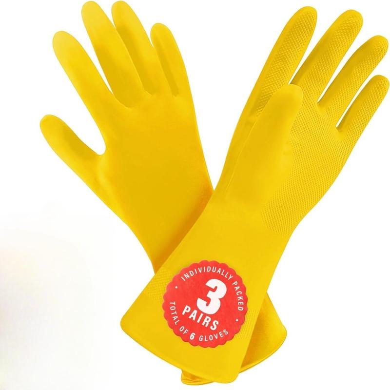 3 Pack Yellow Cleaning Gloves, Professional Natural Rubber Latex Gloves, 3 Pairs(Good thing)