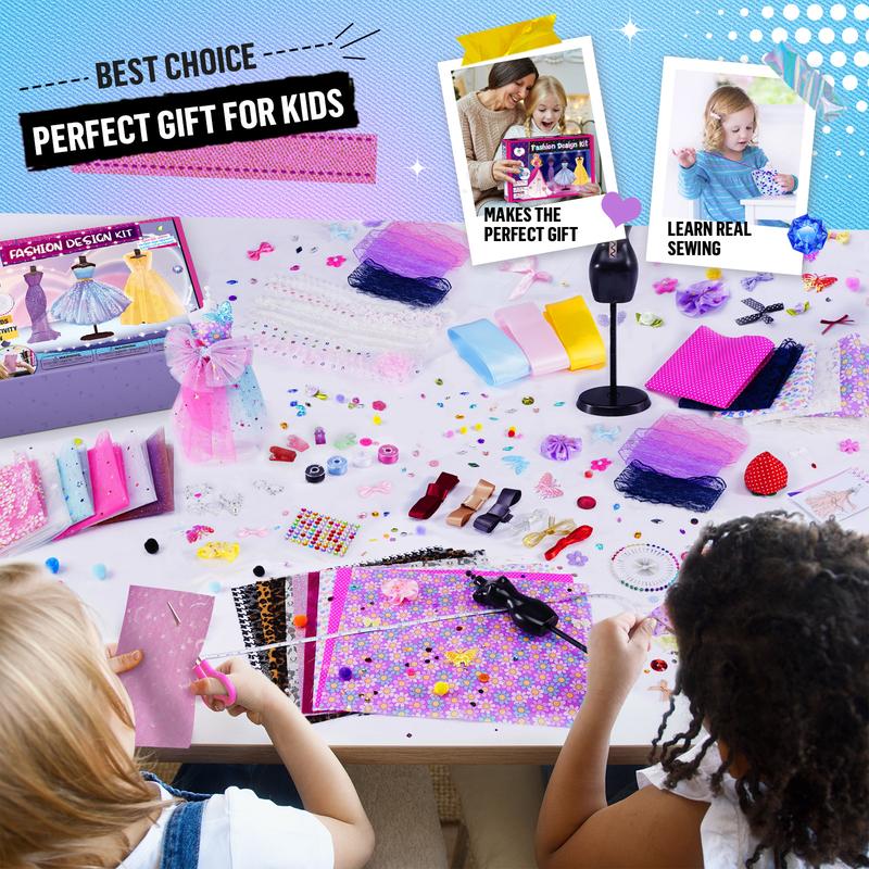 600+Pcs - Fashion Designer Kit for Girls with 5 Mannequins - Arts and Crafts Kit- Sewing Kit for Kid Ages 8-12 -Girls Gift Age 6 7 8 9 10 11 12