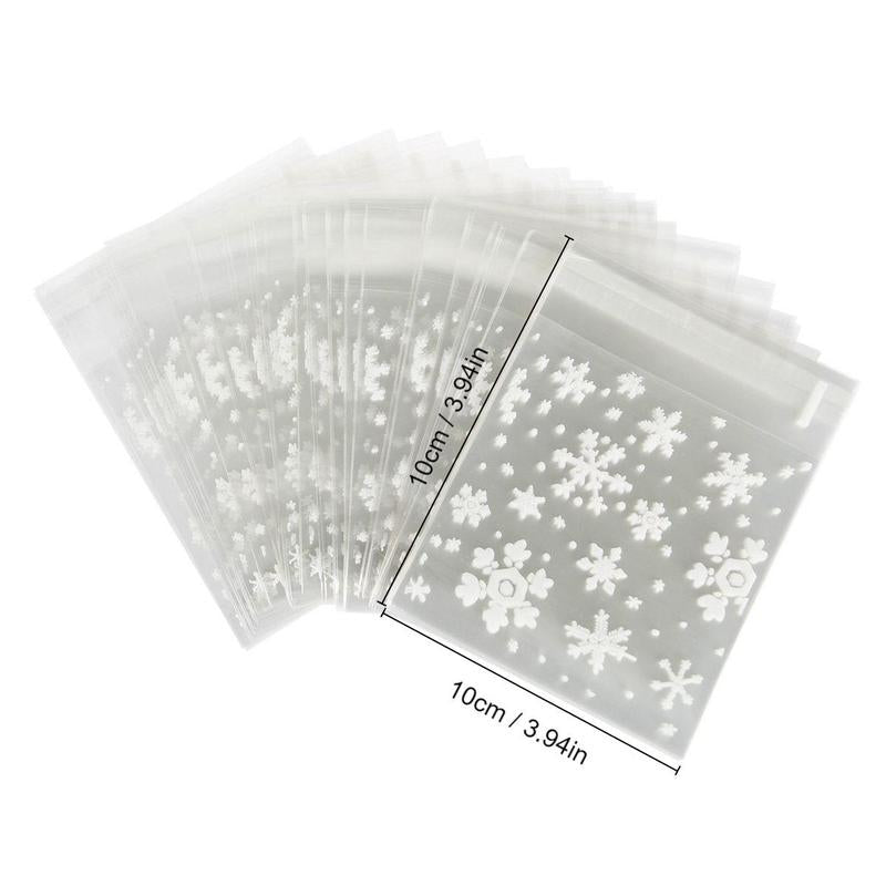 100pcs/set Christmas Snowflake Pattern Candy Bag, Self-adhesive Plastic Bag For Baking & Party