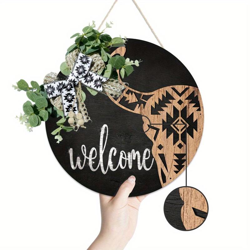 Wooden Welcome Letter & Giraffe Sign, Modern Wooden Hanging Sign, Front Door Decor for Home Porch Farmhouse Cafe Coffee Shop