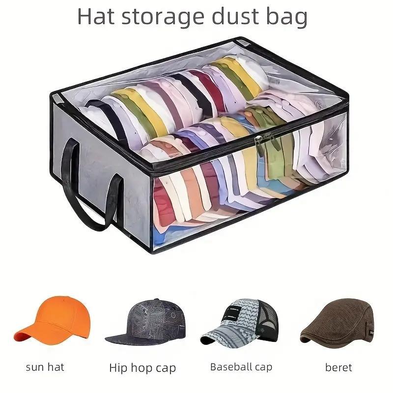 Hat Storage Bag, 1 Count Large Capacity Clear Lid Hat Storage Organizer with Handle & Zipper, Foldable Hat Storage Bag for Home Bedroom