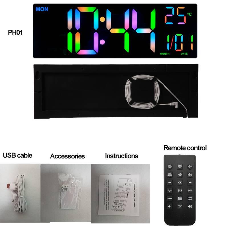 Large Screen Digital Wall Clock, 1 Count USB Powered Alarm Clock with Remote Control, Bedroom Wall Decor Clock with Date & Temperature Display, Home Decor