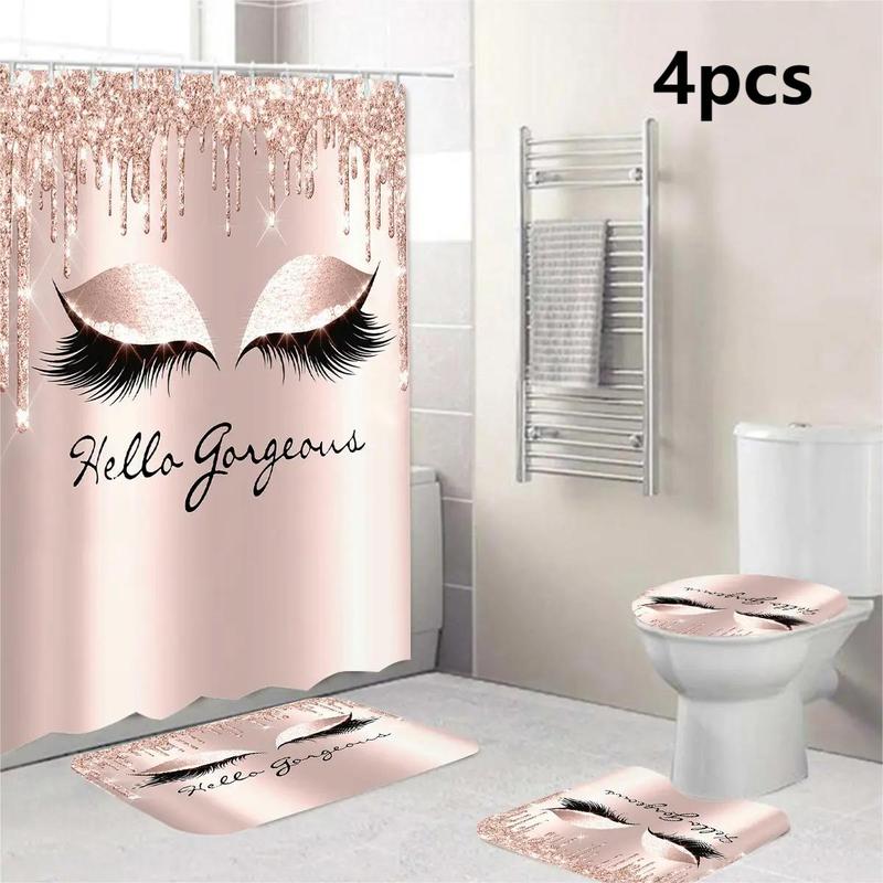 Eyelashes Pattern Shower Curtain & Toilet Mat & Toilet Lid Cover, Bathroom Decoration, Bathroom Accessories for Home Decor