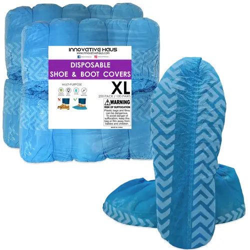 Innovative Haus Disposable Blue Shoe Covers for Floor Protection - Heavy-Duty, Non-Slip & Water-Resistant - 200 Pack