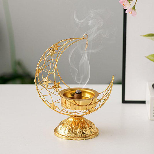 Moon Design Candle Holder, 1 Count Mubarak Creative Metal Candle Holder, Ramadan Decor, Home Decor, Incense Holder, Gift Ideas