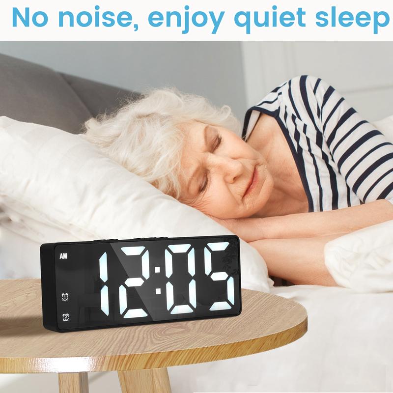 2024 New Clock Digital  Smart  Alarm Clock for Bedrooms, 6.3'' LED Alarm Clock, Large Display Bedside Alarm Clock with Snooze, Adjustable Brightness, USB Charging Port, Black Case and Green Digit