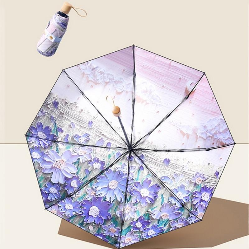 Creative Floral Pattern Umbrella, 1 Count Portable Manual Folding Umbrella, Lightweight Umbrella for Outdoor Travel, Gift Umbrella for Women & Girls