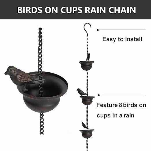 Mobile Birds on Cups Rain Chain