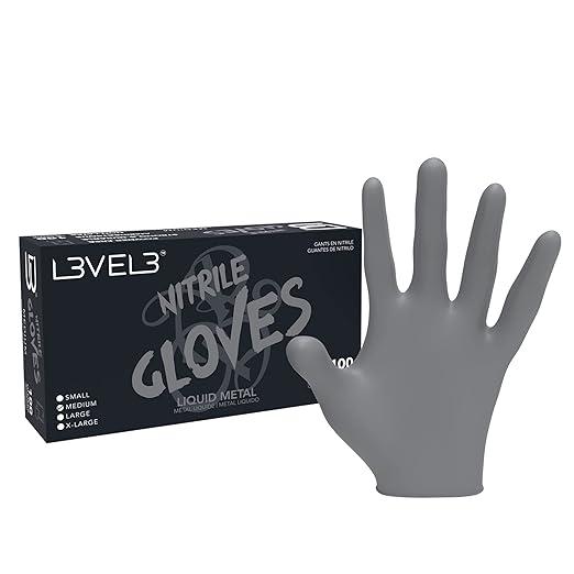 L3vel3 Nitrile Gloves Liquid Metal Barbers, Hairstylist, and Nail/Eyelash tech Cleaning Household