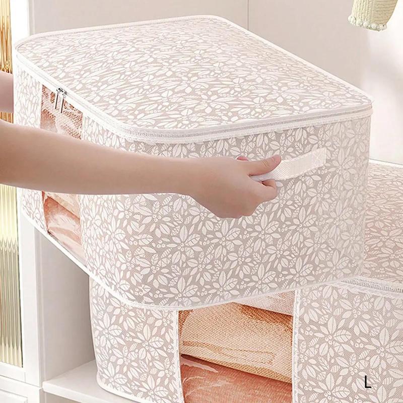 Home Quilt Storage Organizer, 1/2 Counts Rectangle Flower Pattern Large Capacity Clothes Storage Bag with Handle, Sundries Storage Bags, Baby Stuff Organizer, Bedroom Accessories, Summer Essentials, Boyfriend Gifts