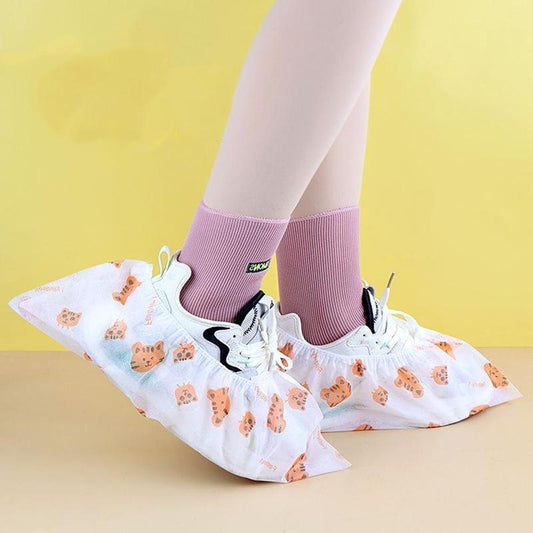 50pcs/set Disposable Non-woven Fabric Shoe Cover, Cartoon Animals Pattern Non-slip Indoor Shoe Cover, Stretchable Shoe Cover For Home Indoor