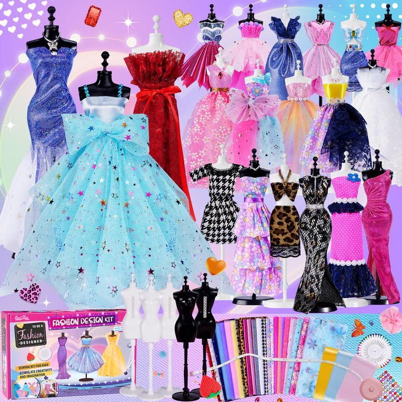 600+Pcs - Fashion Designer Kit for Girls with 5 Mannequins - Arts and Crafts Kit- Sewing Kit for Kid Ages 8-12 -Girls Gift Age 6 7 8 9 10 11 12