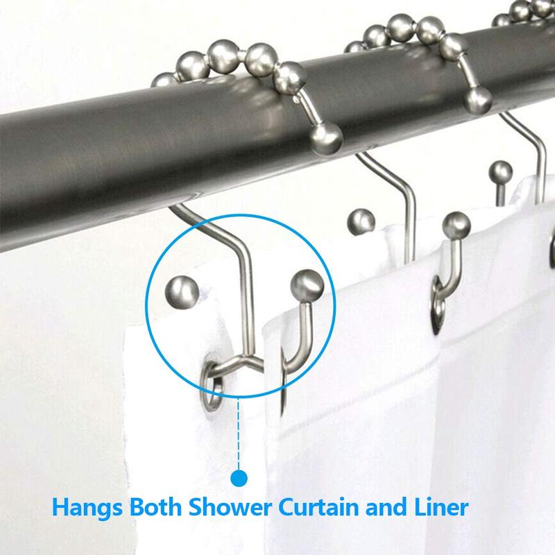 Shower Curtain Hook, 12pcs/set Rust-proof Double Glide Shower Hook, Stainless Steel Shower Curtain Ring For Bathroom Rod Shower Curtain