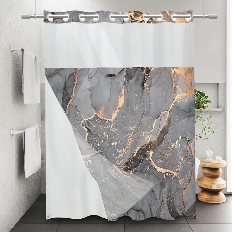 Marble Pattern Shower Curtain, Waterproof Hook Free Design Shower Curtain, Bathroom Supplies for Home Decor, Room Decor, Fall Decor, Bathroom Gadgets 2024, Bathroom Accessories