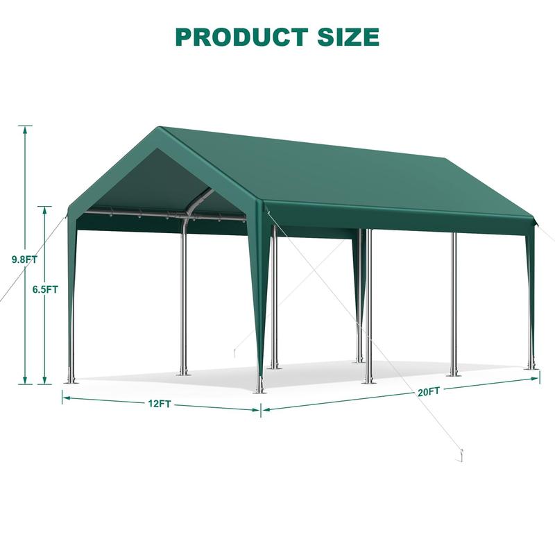 LITTLE HAPPY HOME 12x20FT Premium Heavy-Duty Carport, Versatile Portable Auto Shelter & Boat Cover, UV-Proof & Waterproof Canopy with Enhanced Wind Stability£¨Green£©