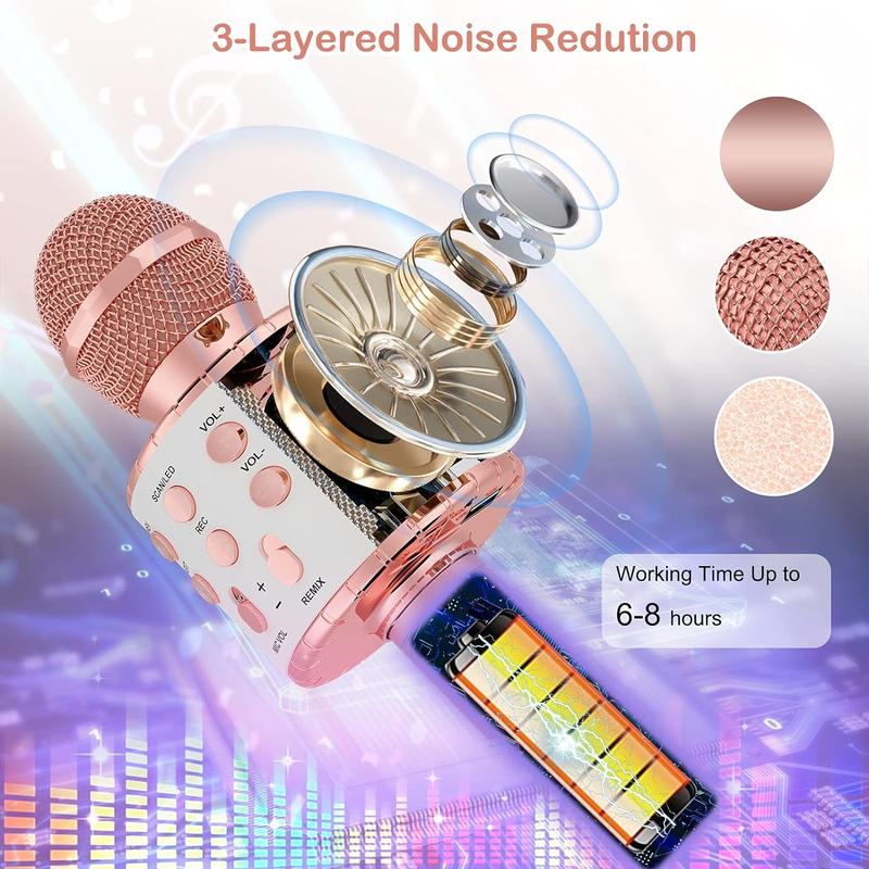 Karaoke Microphone, 5-in-1 Wireless Bluetooth Karaoke Mic for Adults Kids, Handheld Mics Speaker with LED Lights,Christmas Birthday Gifts for All Ages