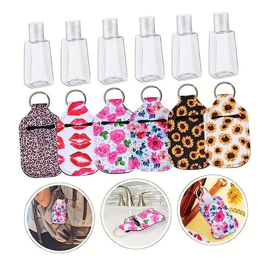 Empty Hand Sanitizer Holders Set, 7pcs Empty Travel Size Bottle Keychain Holders with 7pcs Reusable Bottles Clear Travel Bottles, Travel Essentials