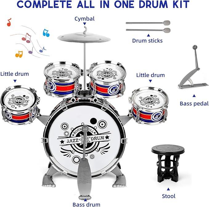 M SANMERSEN Upgraded Kids Drum Set for Toddlers 1-3, Star Light up Drum Set for Kids 3-5, Musical Jazz Drum Toys for Boys Girls 2-5 4-6 5-7 (All Plastic)