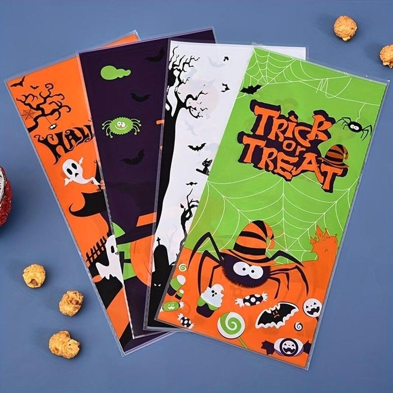 50pcs Halloween Candy Bags, Trick or Treat Gift Bag, Goody Bags, Packable Pouch, Biscuits Bag, Party Supplies, Halloween Decoration