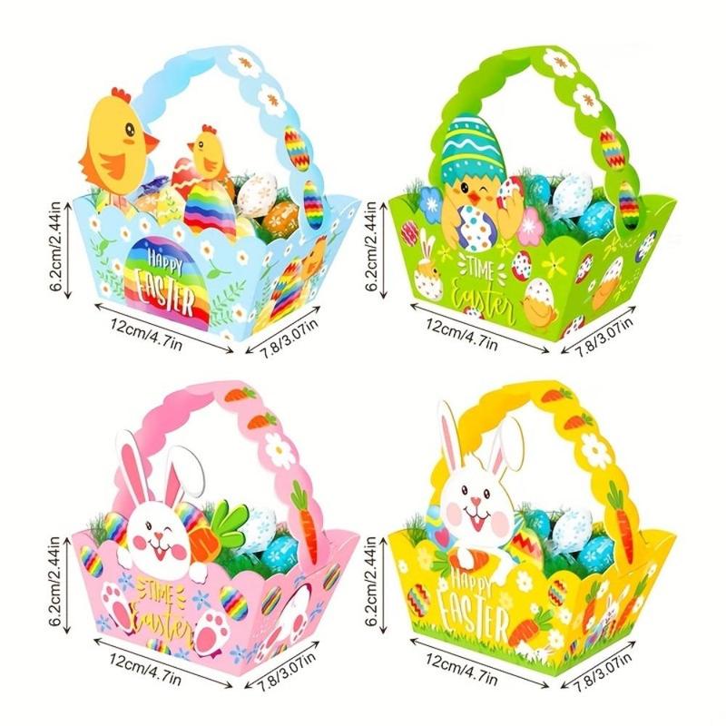 Easter Cute Cartoon Animal Candy Box, 4 Counts Ramadan DIY Paper Candy Chocolate Packaging Basket, Festive & Party Supplies, Summer Essentials